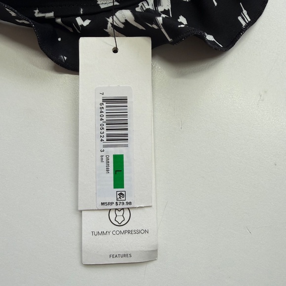 DKNY Womens Spotted Ruffle V Neck One Piece Bathing Swimsuit Large - Picture 9 of 9